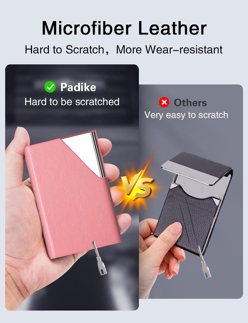 Padike Business Card Holder, PU Leather & Stainless Steel Multi Card Case for Men & Women, Name Card Holder, Credit Card Wallet, ID Case/Holder with Magnetic Closure (Pink) - Image 3